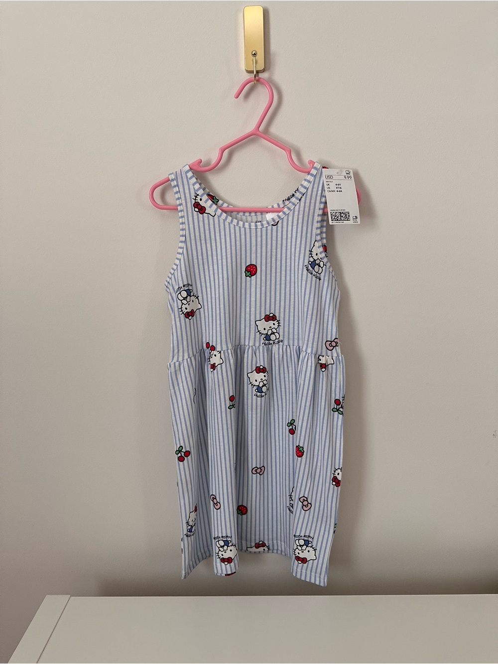 H&M Blue & White Striped Sleeveless Dress with Cherry & Character Print
